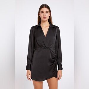 🖤 NWT! ZARA Black Satin Faux Wrap Dress